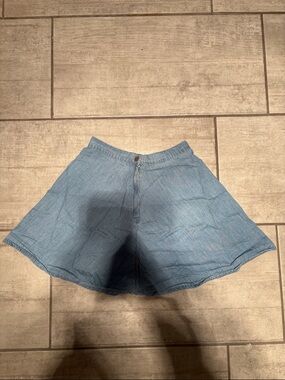 Light Blue Denim A-Line Skort - Casual Flare Skirt